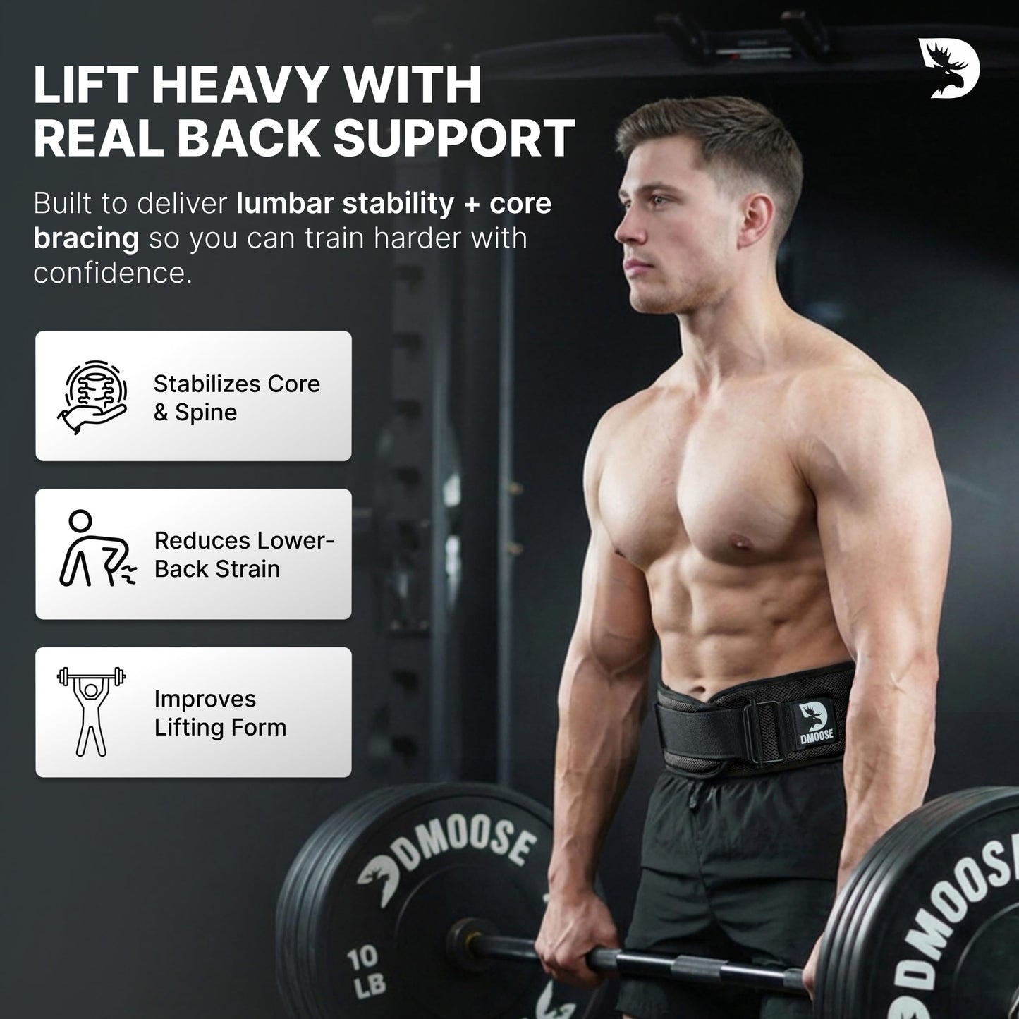 DMoose lifting belts 6 Inch Auto-Lock Breathable Weight Lifting Back Support, Workout Back Support for Lifting, Fitness, Cross Training and Powerlifting - Black Medium