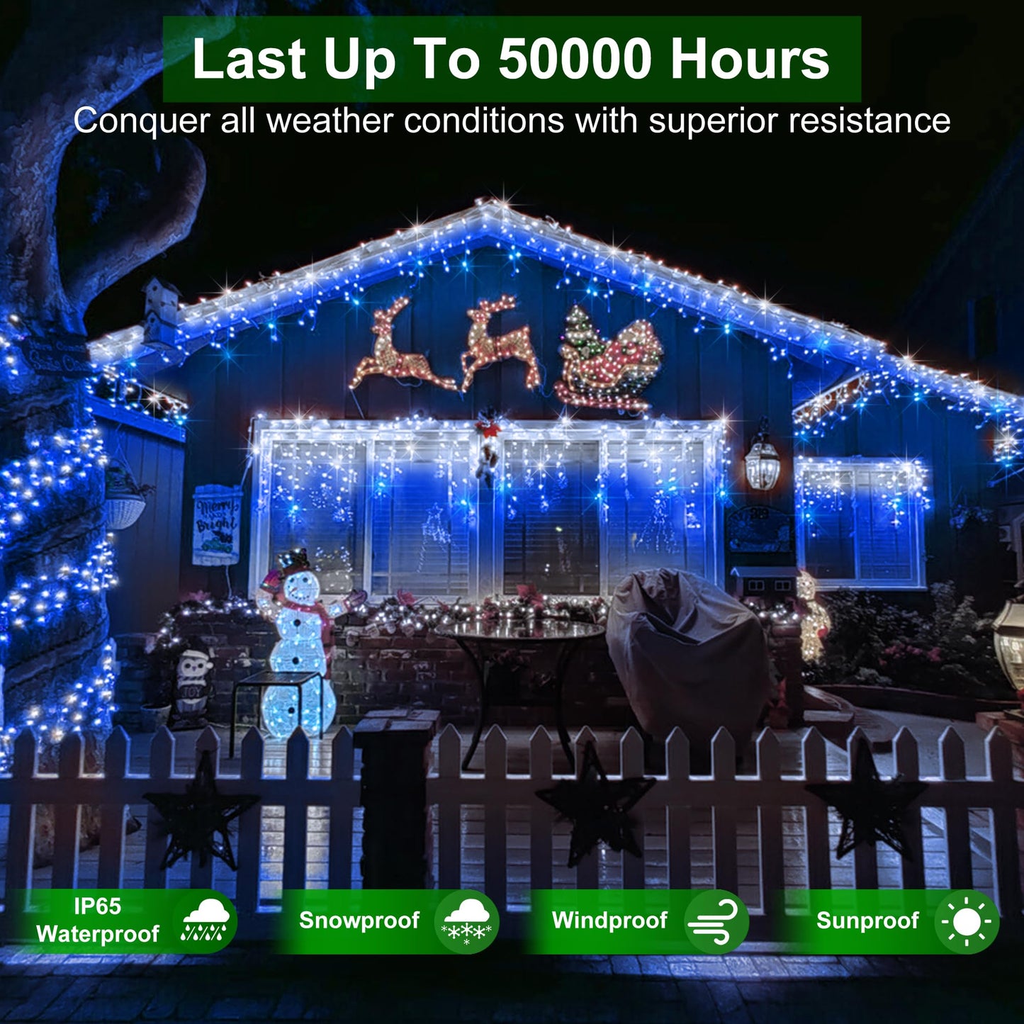 1296 LED Outdoor Christmas Lights with 288 Drops, 131FT Christmas Fairy Lights with 8 Modes Timer, Twinkly Lights IP44 Waterproof for Eaves Yard Holiday Wedding Party Decor Blue & Cool White