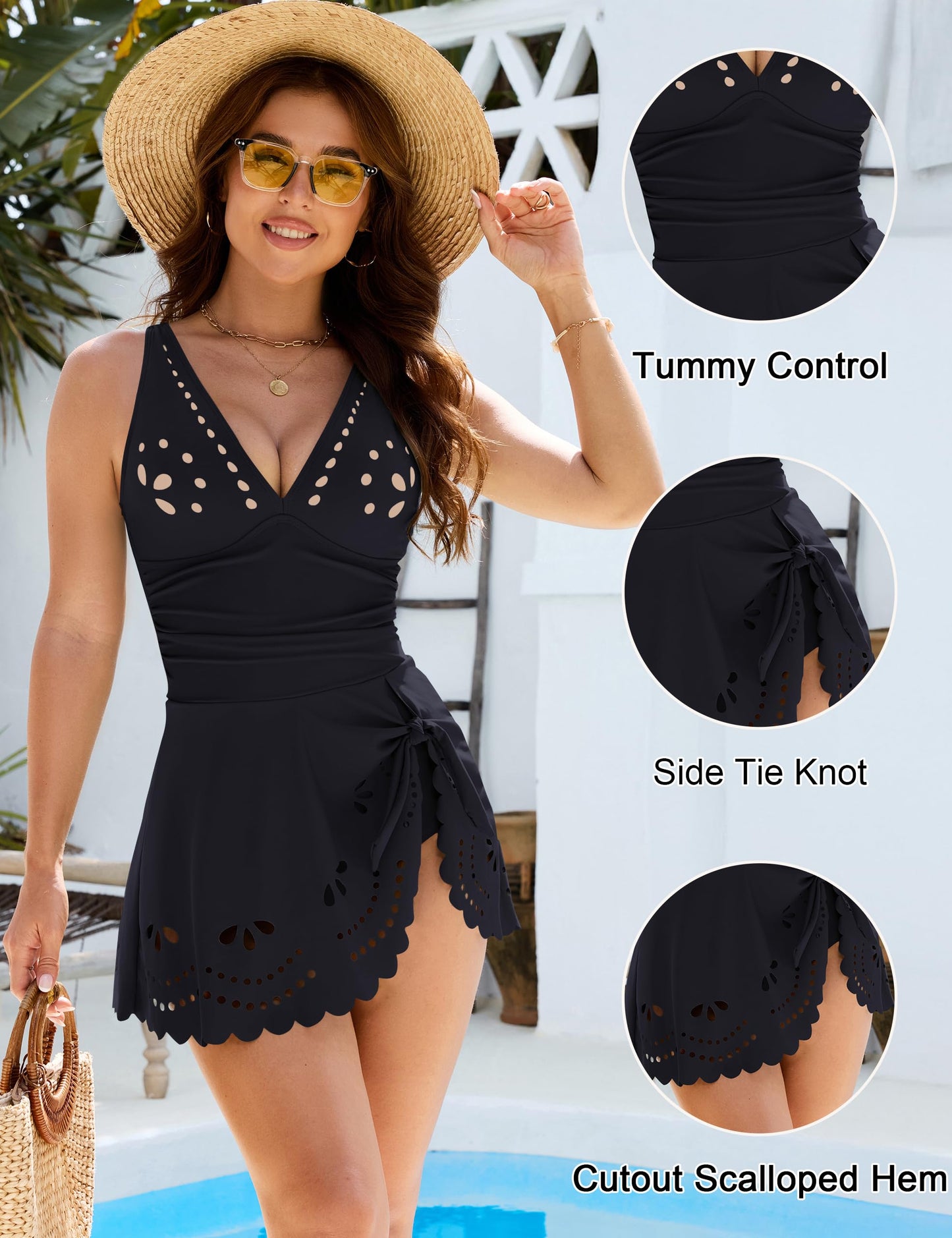 Blooming Jelly Womens One Piece Tummy Control Swimsuits 2026 Swim Dress Slimming Full Coverage Bathing Suits 2XL, Black