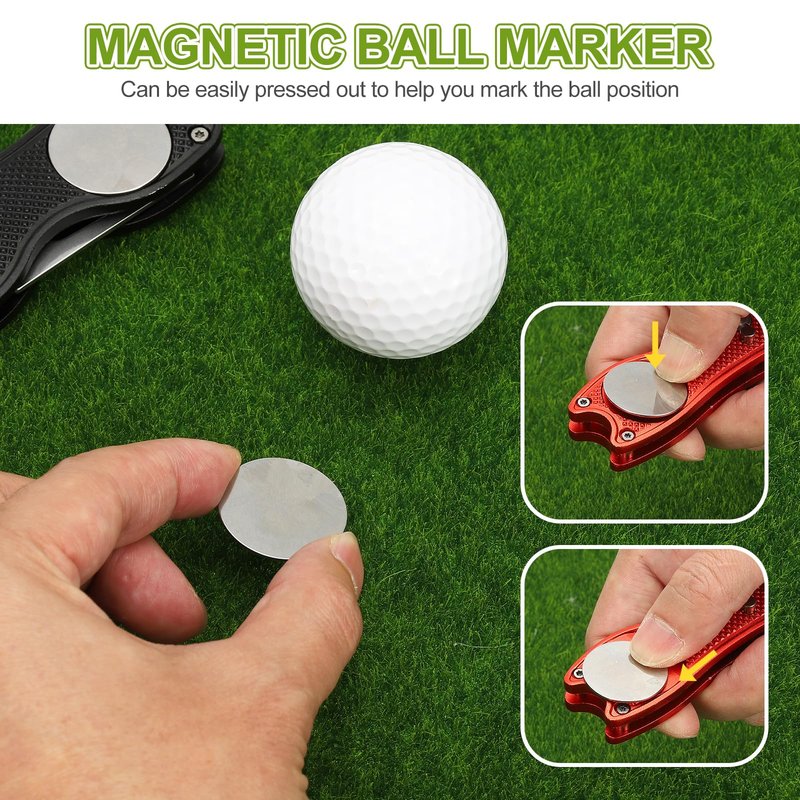 PATIKIL Golf Divot Repair Tool, 4 Pack Foldable Metal Golf Green Divot Tool with Magnetic Ball Marker & Stainless Steel Fork for Golfer, Grey