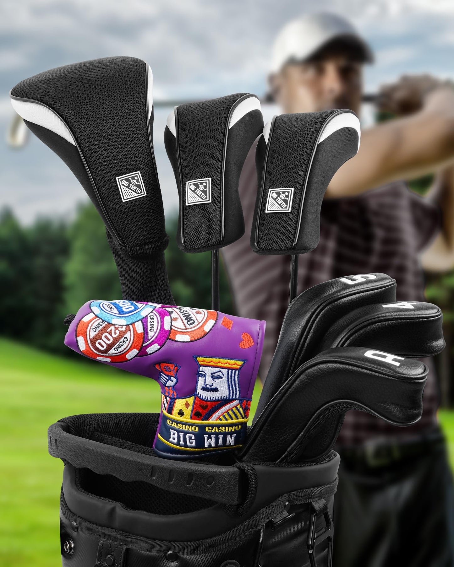 BIG TEETH Golf Hybrid Head Covers Set Headcovers Utility UT Club Protector Meshy with Interchangeable Number Tag (2 Pcs)