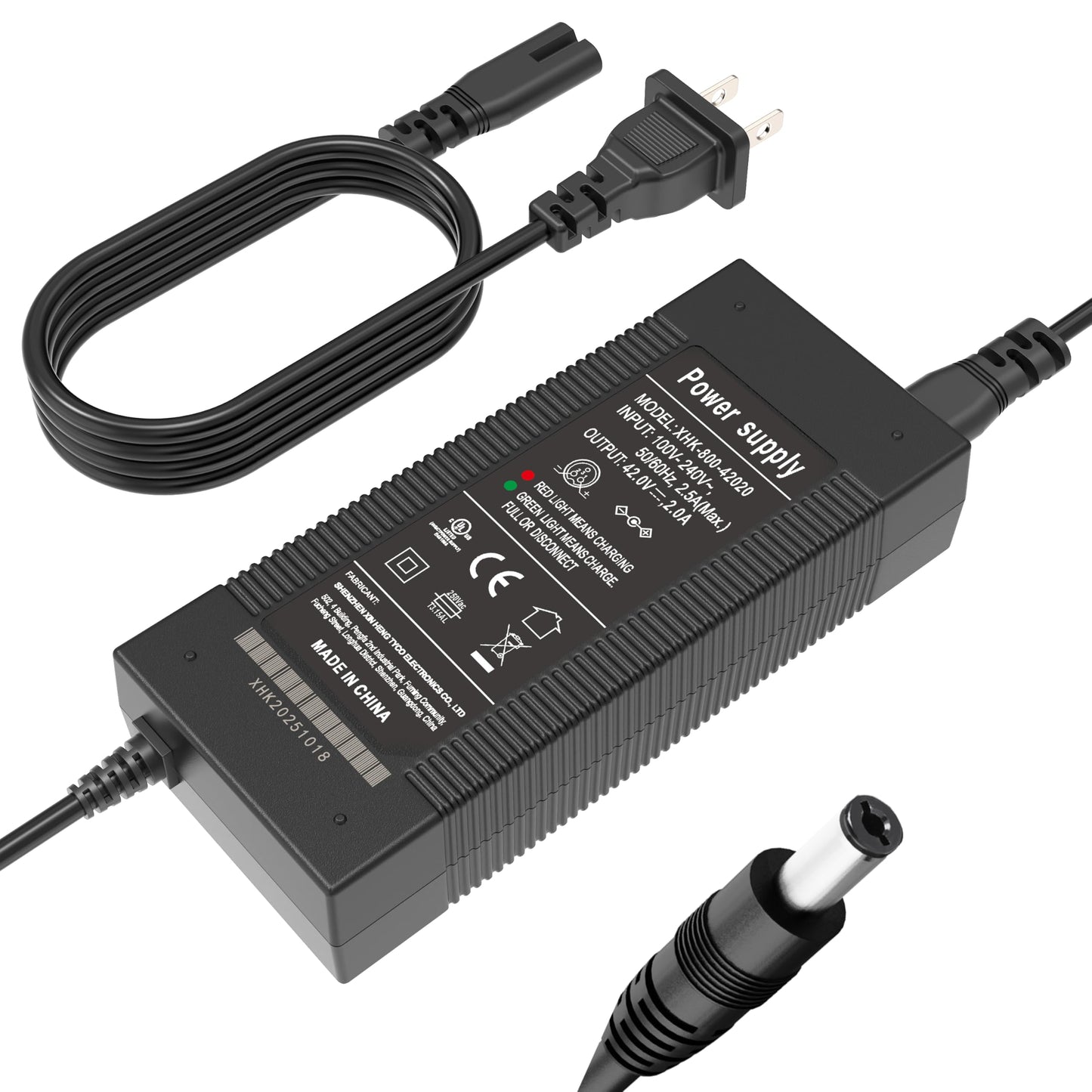 EVAPLUS UL Certified 42V 2A Charger, Power Adapter with Female DC 5.5mm-2.5mm/2.1mm Port, Compatible with GOTRAX GXL V2, G2, G3, G4, Apex, Glider, XR Elite, XR Ultra 36V Lithium-ion Battery