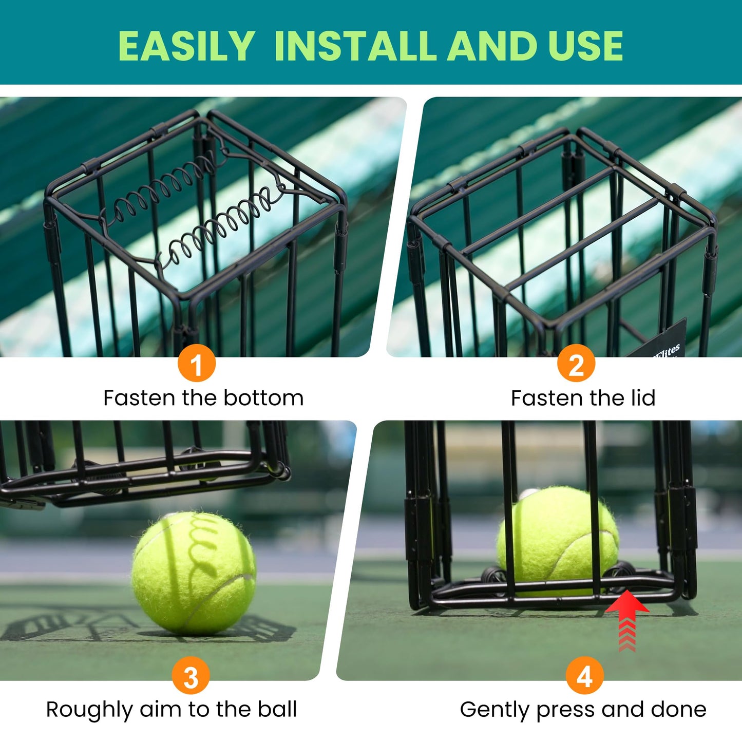 TurboStride Tennis Ball Hopper, Portable Pickleball Ball Basket for Pickup, Storage & Training (Medium)