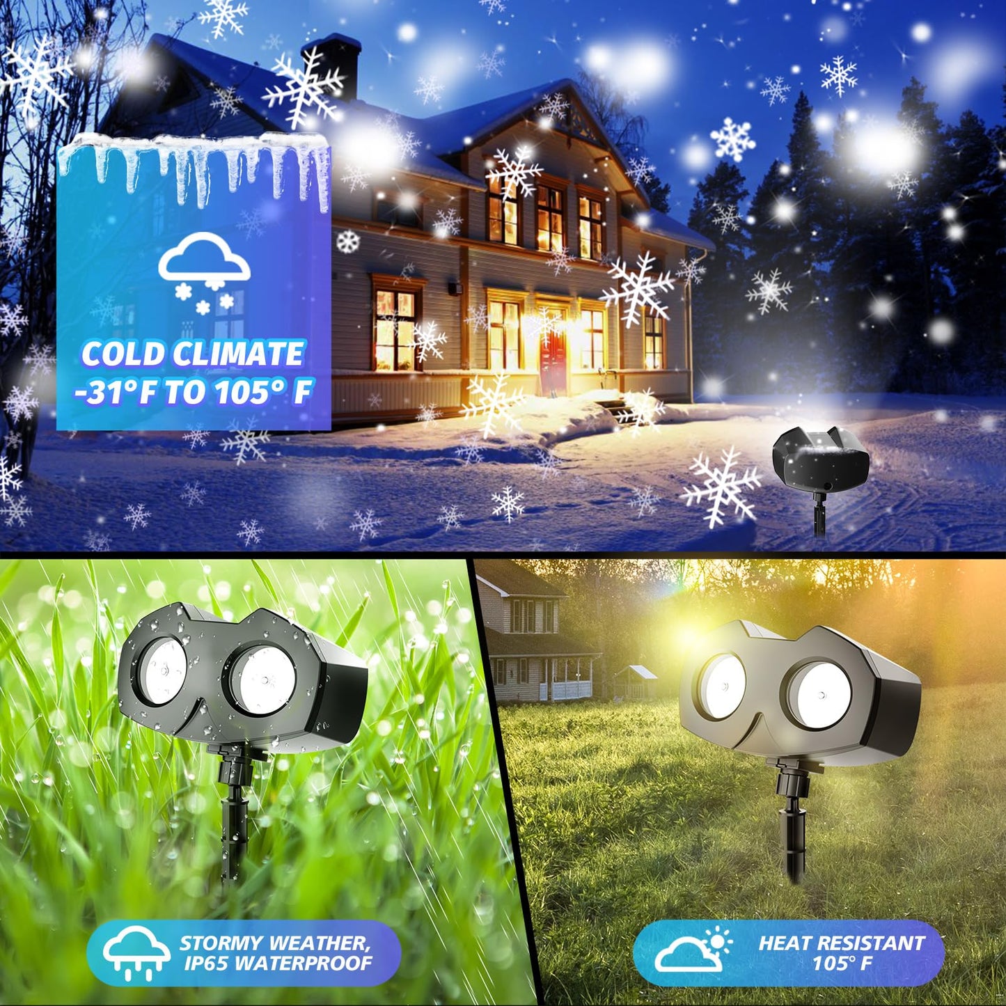 Christmas Snowflake Projector Lights Outdoor, Brighter High Definition LED Snowflake Lights Remote Control, IP65 Waterproof Christmas Decorations Lighting for Indoor Xmas Holiday Party Garden Patio