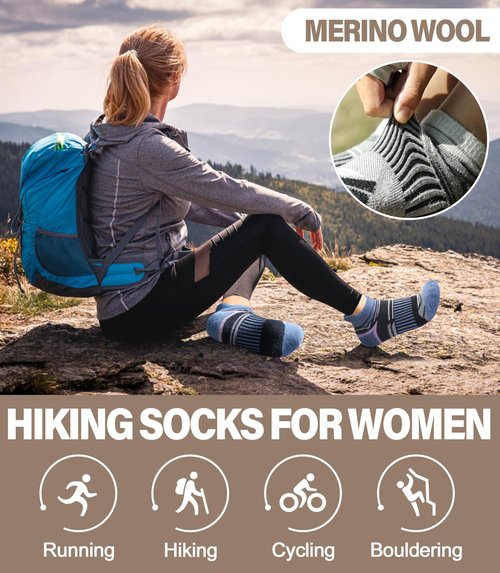 LANLEO Merino Wool Ankle Running Hiking Socks for Women Men Compression Support Thick Cushion No Show Socks 6 Pairs Mix Color A,Large