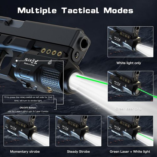 **Skiennix Pistol Laser Light Combo - 800 Lumens Green Laser Beam & Tactical Flashlight for Glock & Rifle**
