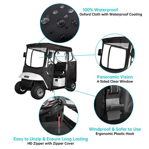 10L0L 2 Passenger Golf Cart Driving Enclosure for EZGO TXT and RXV Model, 4-Sided Clear Window 600D Rain Cover All Weather Windproof Waterproof