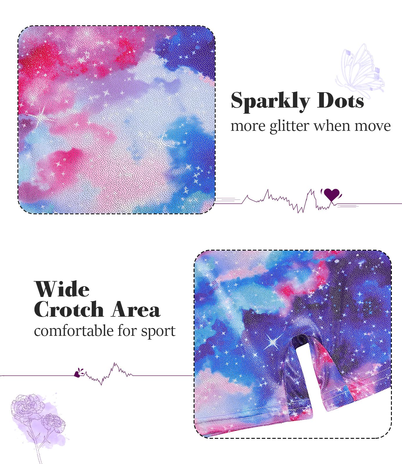 Vogseek Sparkly Gymnastics Leotards for Girls 5 6 Years Cute Galaxy Shiny Ballet Dance Unitards Biketards with Hair Scrunchie Kids Tumbling Shorts Activewear Clothes, Rainbow Stars
