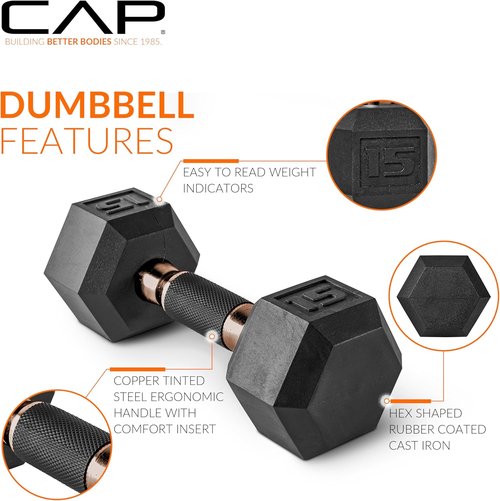 CAP Barbell 50 lbs Coated Dumbbell Set - Copper Handles | Includes 10 lb x 2 & 15 lb x 2