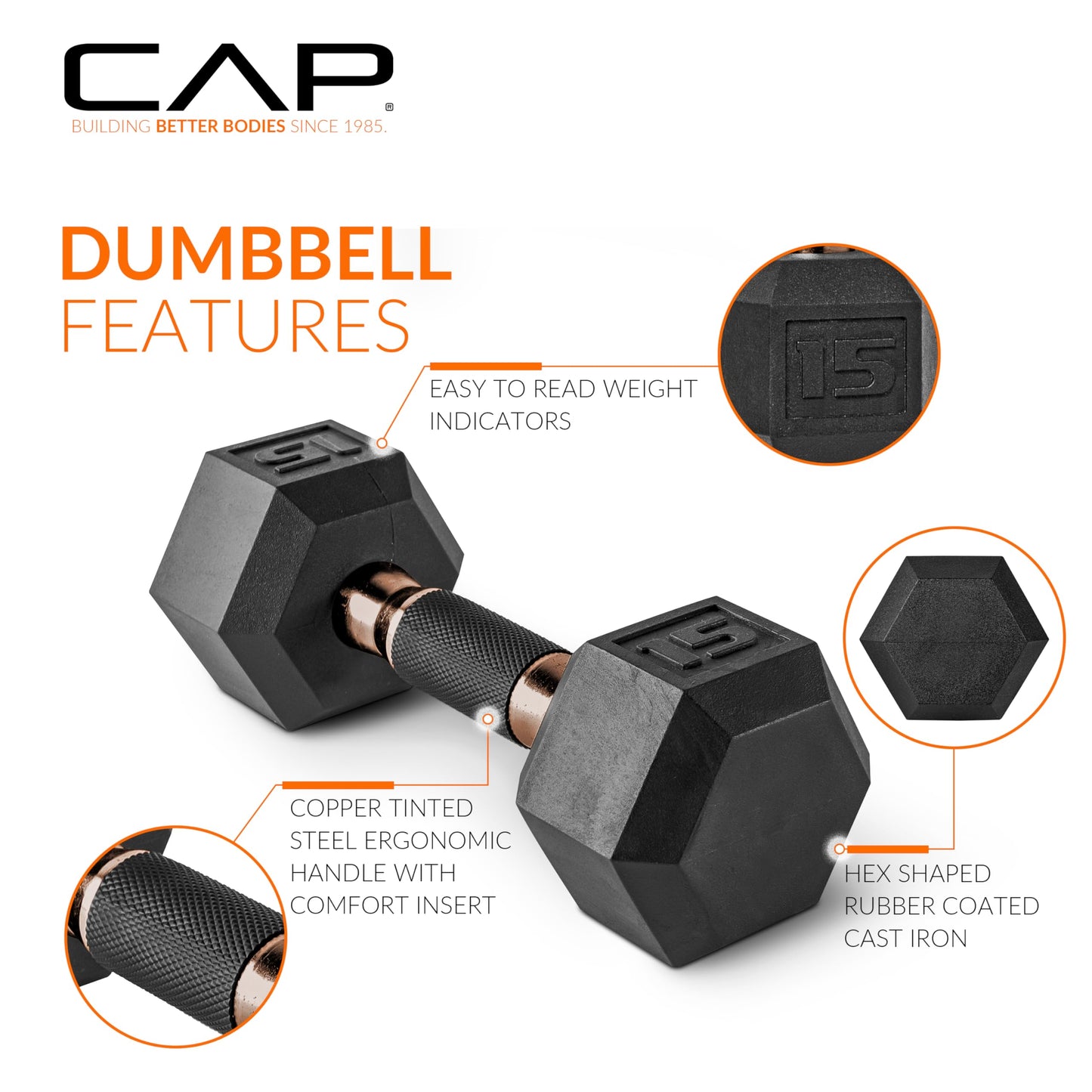 CAP Barbell 50 lbs Coated Dumbbell Set with Copper handles, 5LBx2, 20lbx2