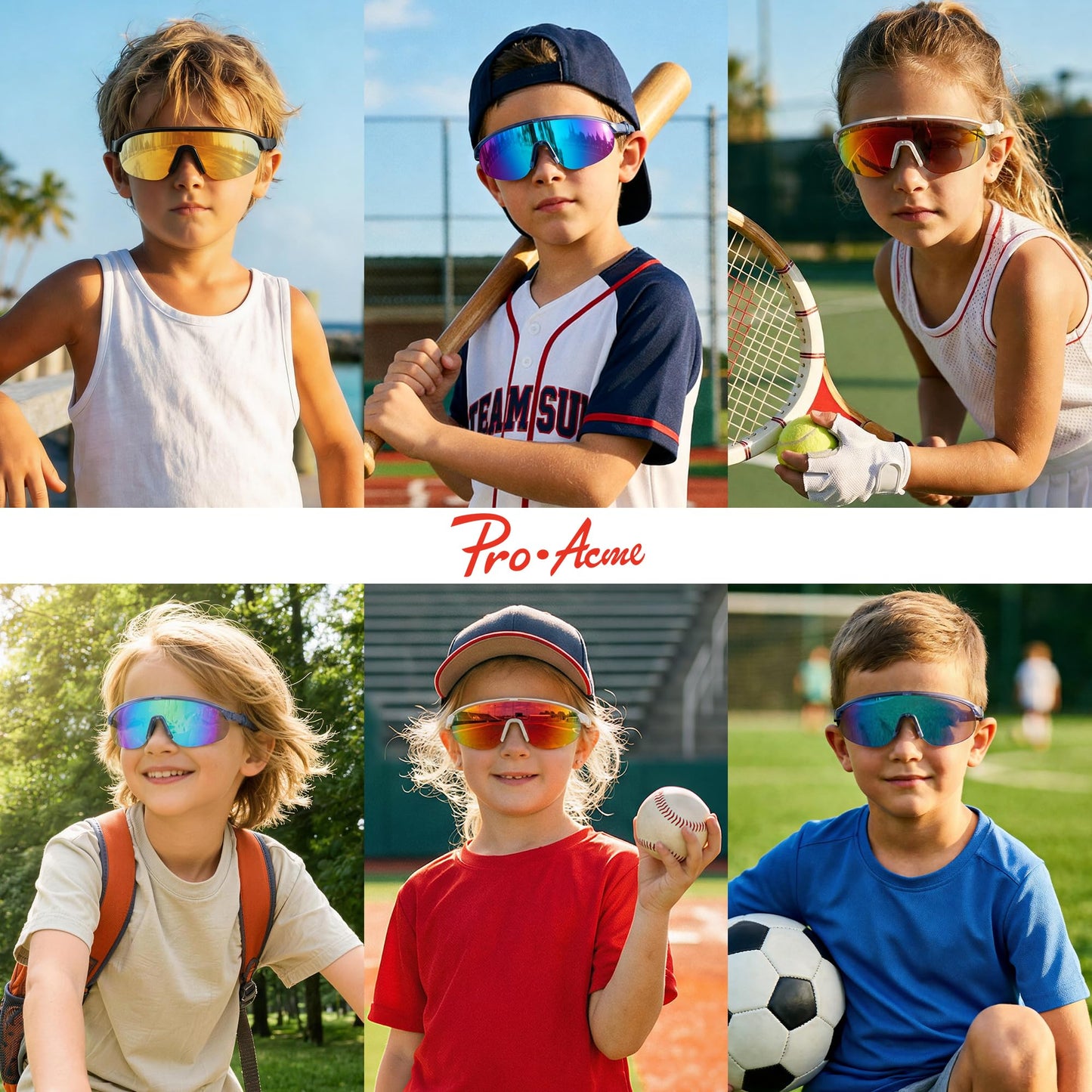 Pro Acme Kids Baseball Sunglasses Youth Sports Sun Glasses Boys Girls Unbreakable Light TR90 Frame for Softball Cycling (Blue/Blue Mirror)