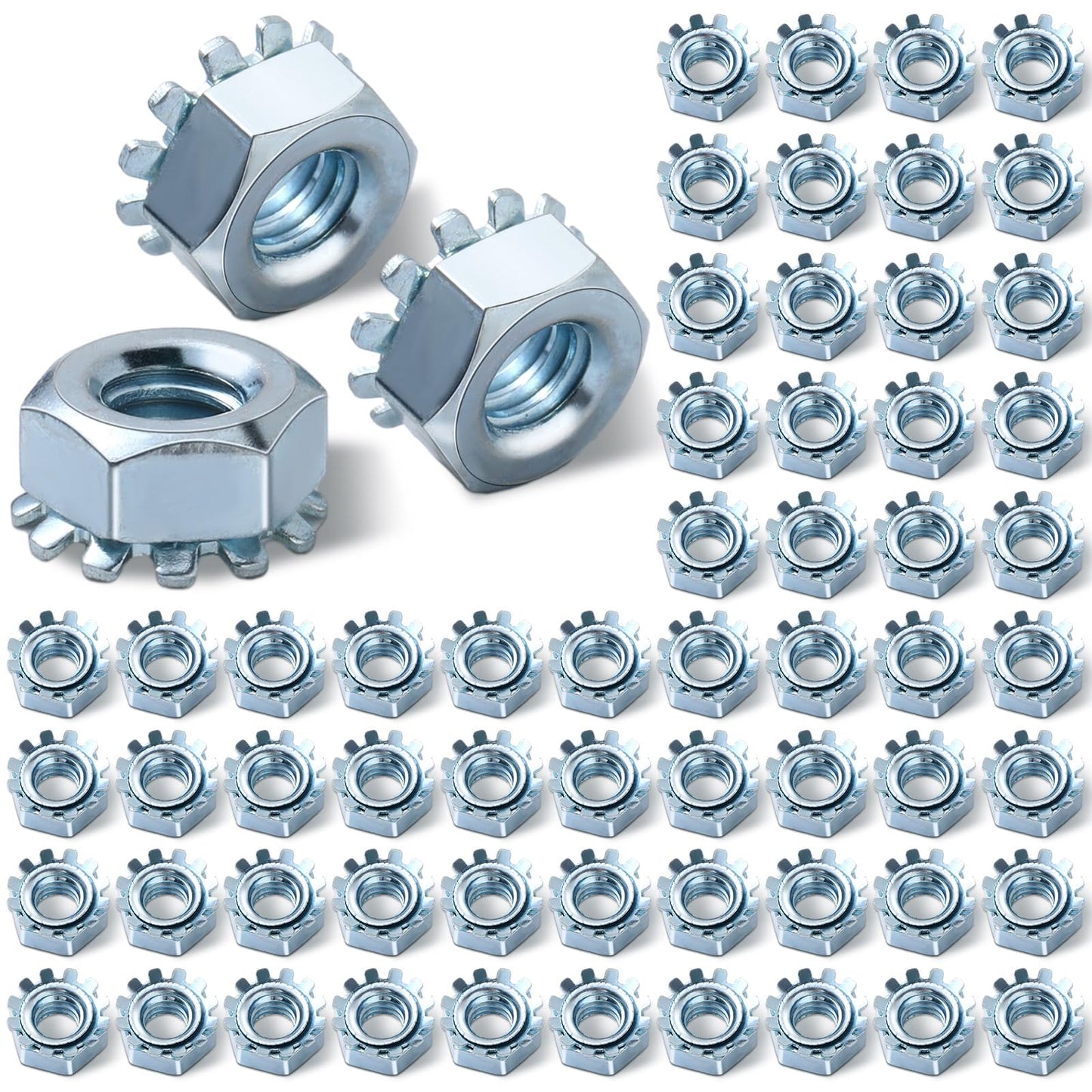 Tandefio 100 Pcs Lock Nut, 1/4"-20 Lock Nuts Zinc Plated Steel Nuts with External Tooth Washer Silver Hardware for Low Load Assemblies