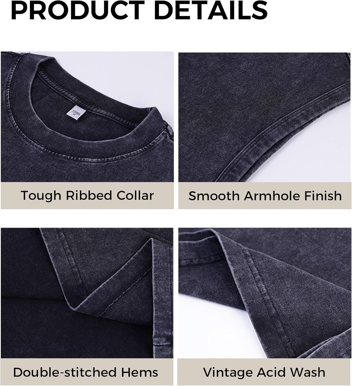 Skiennix Sleeveless Muscle Tank Tops - Vintage Washed Heavyweight Cotton | 3 Pack for Gym Workouts