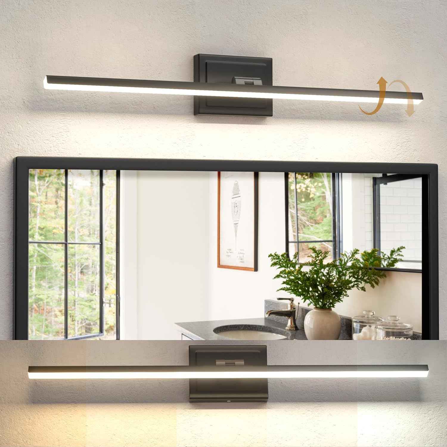 NIORSUN 24-Inch Dimmable LED Bathroom Vanity Light Fixture - Modern Black Over Mirror Lighting, 5CCT, ETL Certified