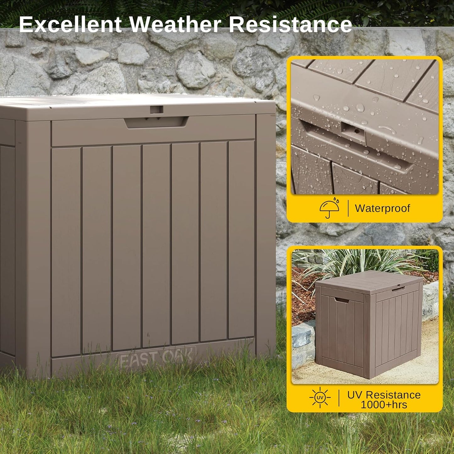 31 Gallon Waterproof Outdoor Storage Box - Lockable Resin Deck Bin for Patio Cushions & Tools - UV Resistant, Black