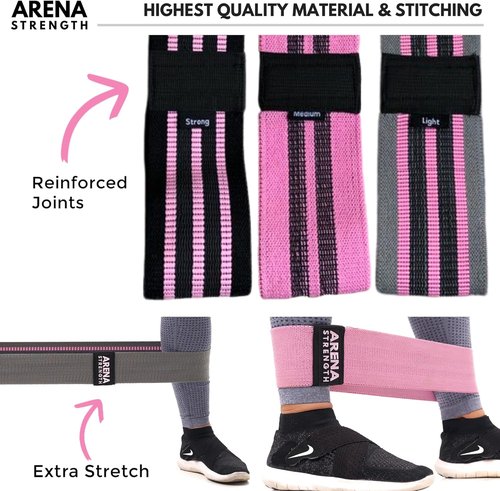 Arena Strength Fabric Booty Bands - Premium Fabric Resistance Bands for Legs & Butt | Includes Workout Guide & Carry Case