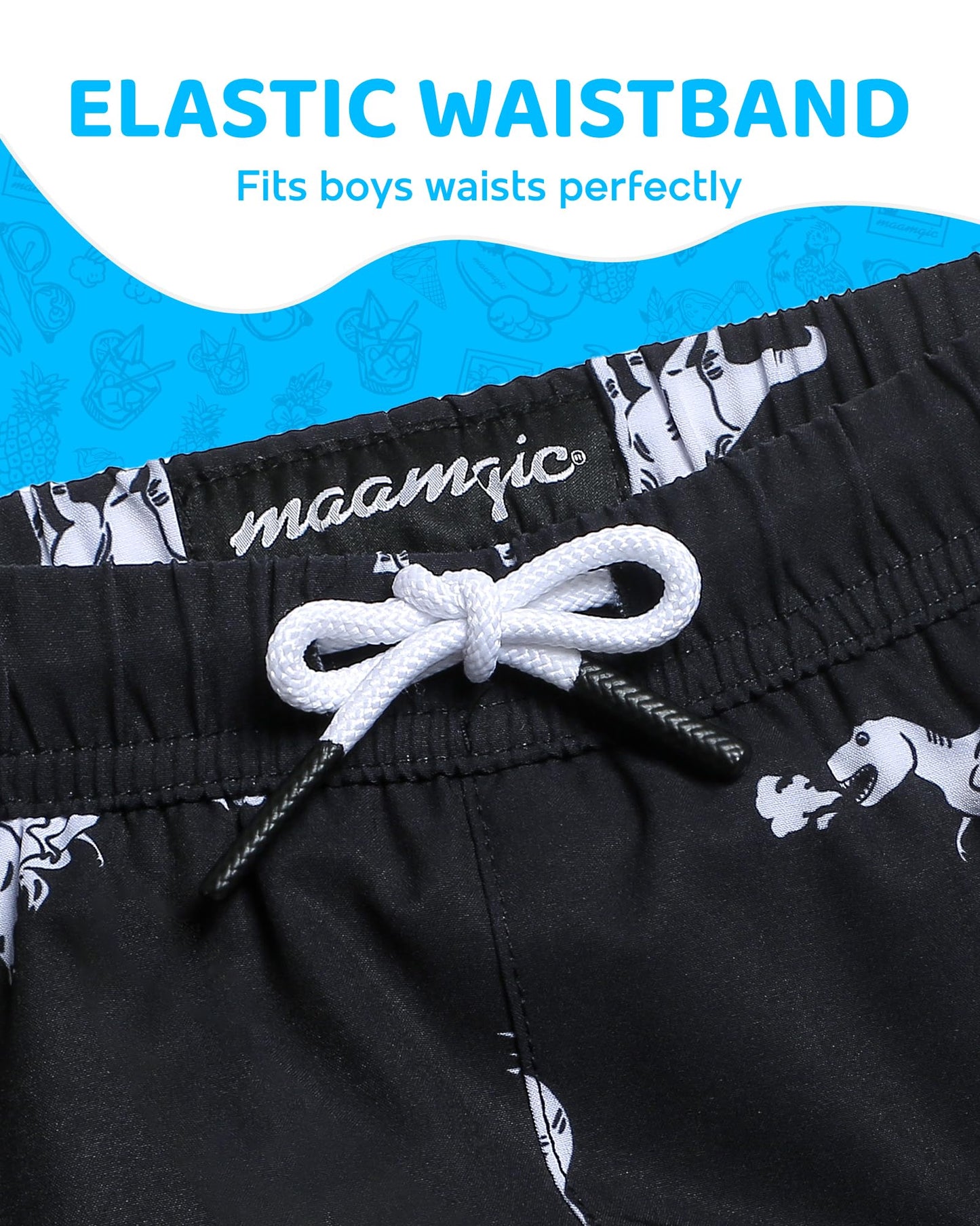 maamgic Boys Swim Trunks with Compression Liner 4-Way Stretch Quick Dry Swim Shorts Swimming Trunks Toddler Boy Dinosaur Black 8 Years