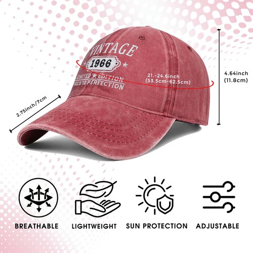 Happy 60th Birthday Gifts for Women Man Vintage 1966 Baseball Cap Funny Gifts Ideas Red