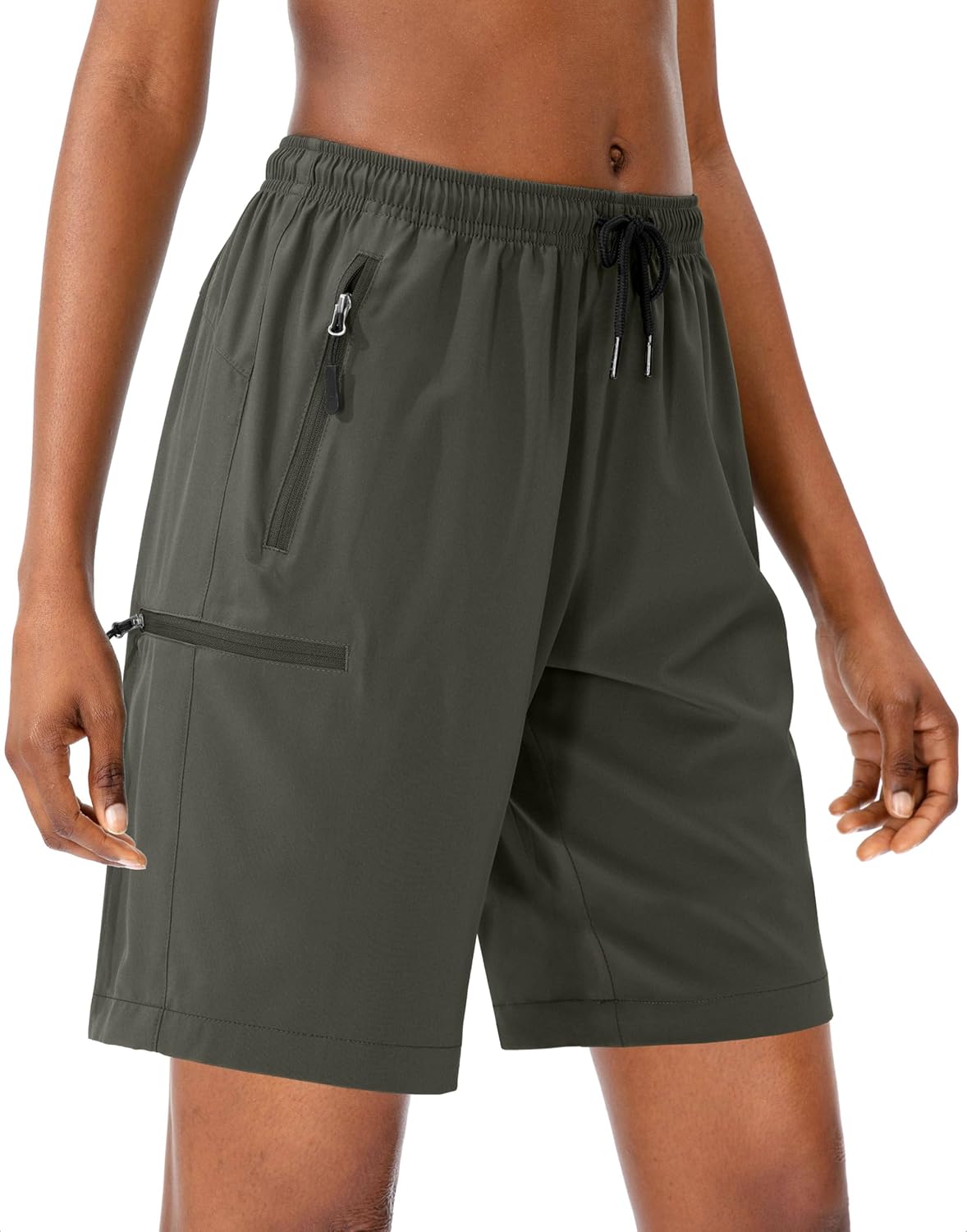 SANTINY Women's Quick-Dry Hiking Cargo Shorts - Lightweight Athletic Summer Shorts with Zipper Pockets