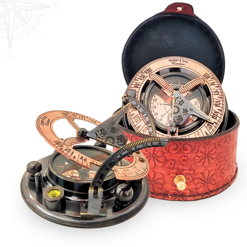 Antique Brass & Copper Sundial Compass, Sundial Clock in Box Gift Sun Clock Ship Replica Watch, Nautical Gifts for Men, Unique Nautical Decor, Naval Maritime Sundial (#5 Antique Gilbert)