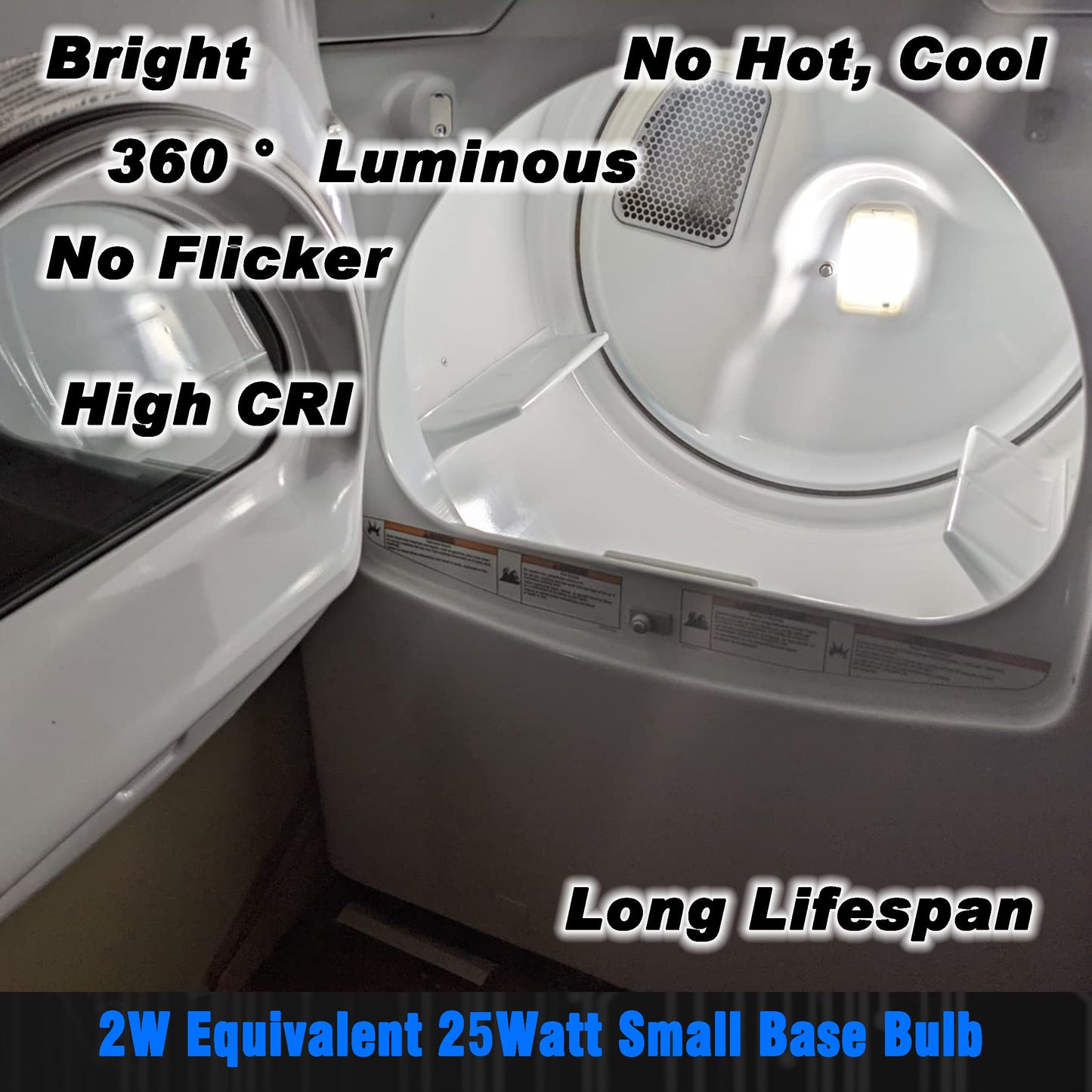 Dryer Light Bulb 120V 10W 25W 40W Equivalent WE05X20431 WP22002263 Appliance Bulb E12 Candelabra Base 2W 300lm 6000K Daylight White for Dryer Drum Water Ice Dispenser Refrigerators Bulb, 2 Pack