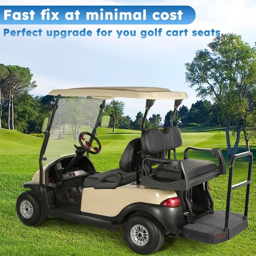Golf Cart Seat Covers 4 PCS Front and Rear Seat Covers Sets Fit Club Car Precedent Standard Seat Cushion,Vinyl Leather Diamond Replacement Club Car Seat Cover,Adjustable Buckle No Stapler Needed