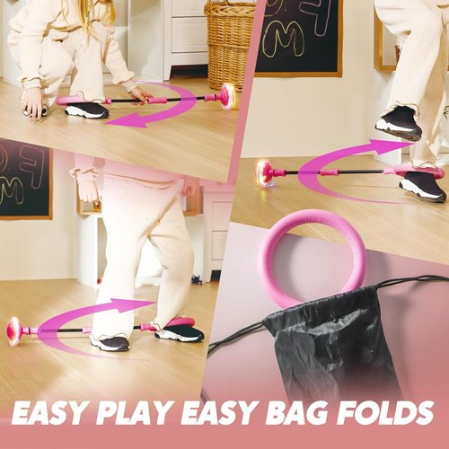 JOYIN Pink Ankle Skip Ball - Flashing Lights Indoor & Outdoor Toy for Kids | Foldable Sports Gift for Ages 3+
