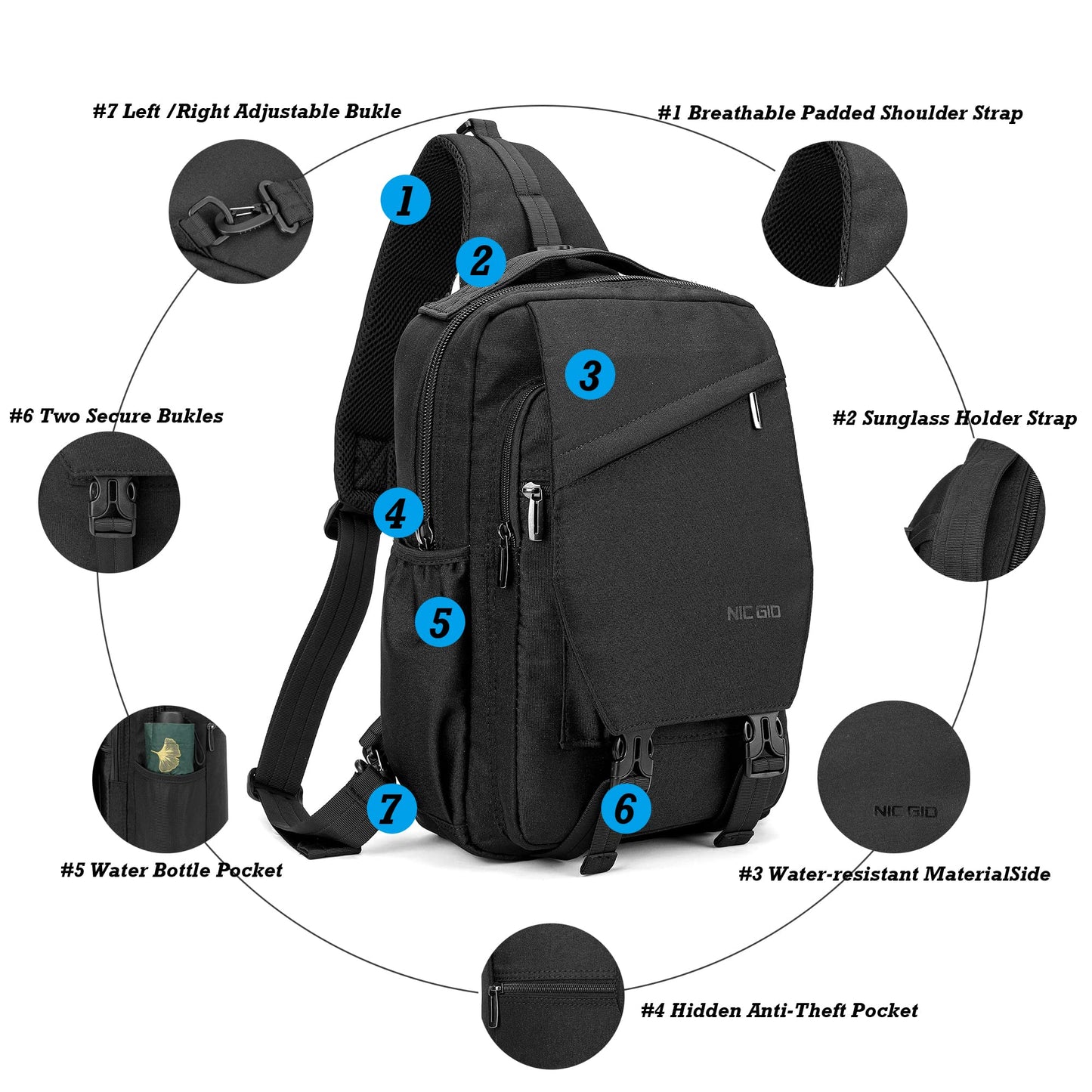 NICGID Sling Bag Backpack, 13.3'' Laptop Bag Crossbody Shoulder Chest Backpacks Travel Outdoors for Men Women