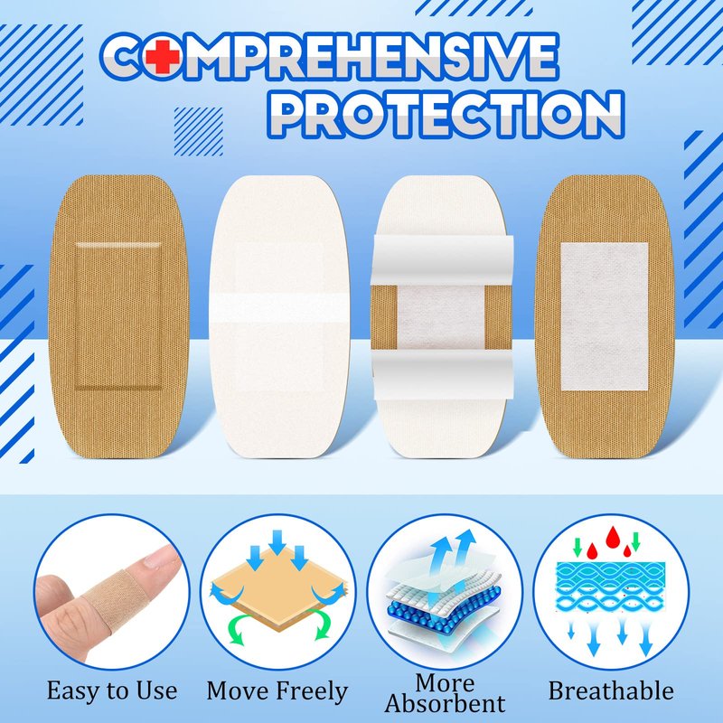 Assorted Flexible Fabric Adhesive Bandages - Family Variety Pack, Small Comfortable Fingertip & Round Cloth Bandages (300 Pieces)