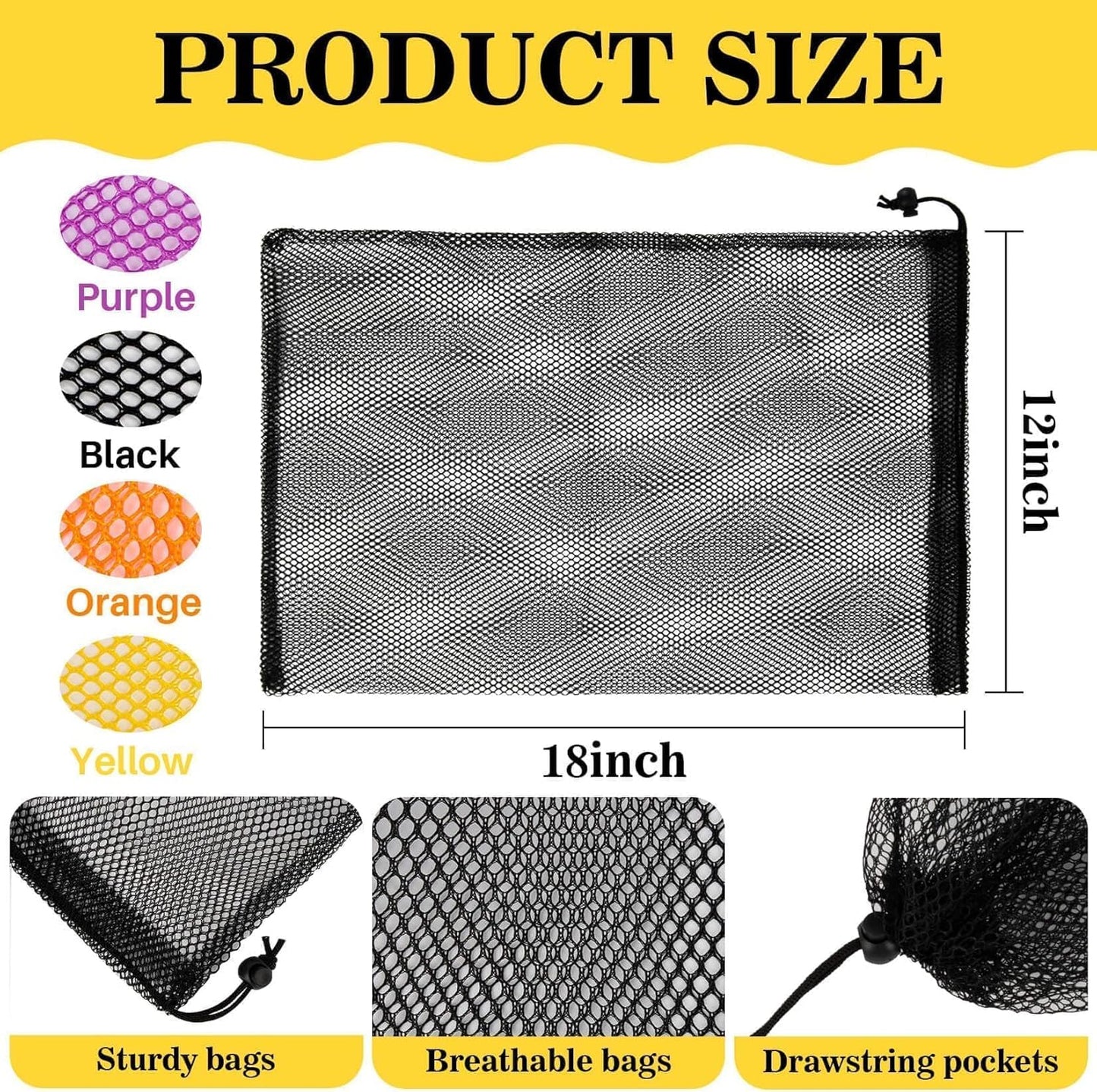 Skiennix Colorful Mesh Drawstring Bags - 18x12 Inch Breathable Nylon Storage Organizer for Travel & Gym