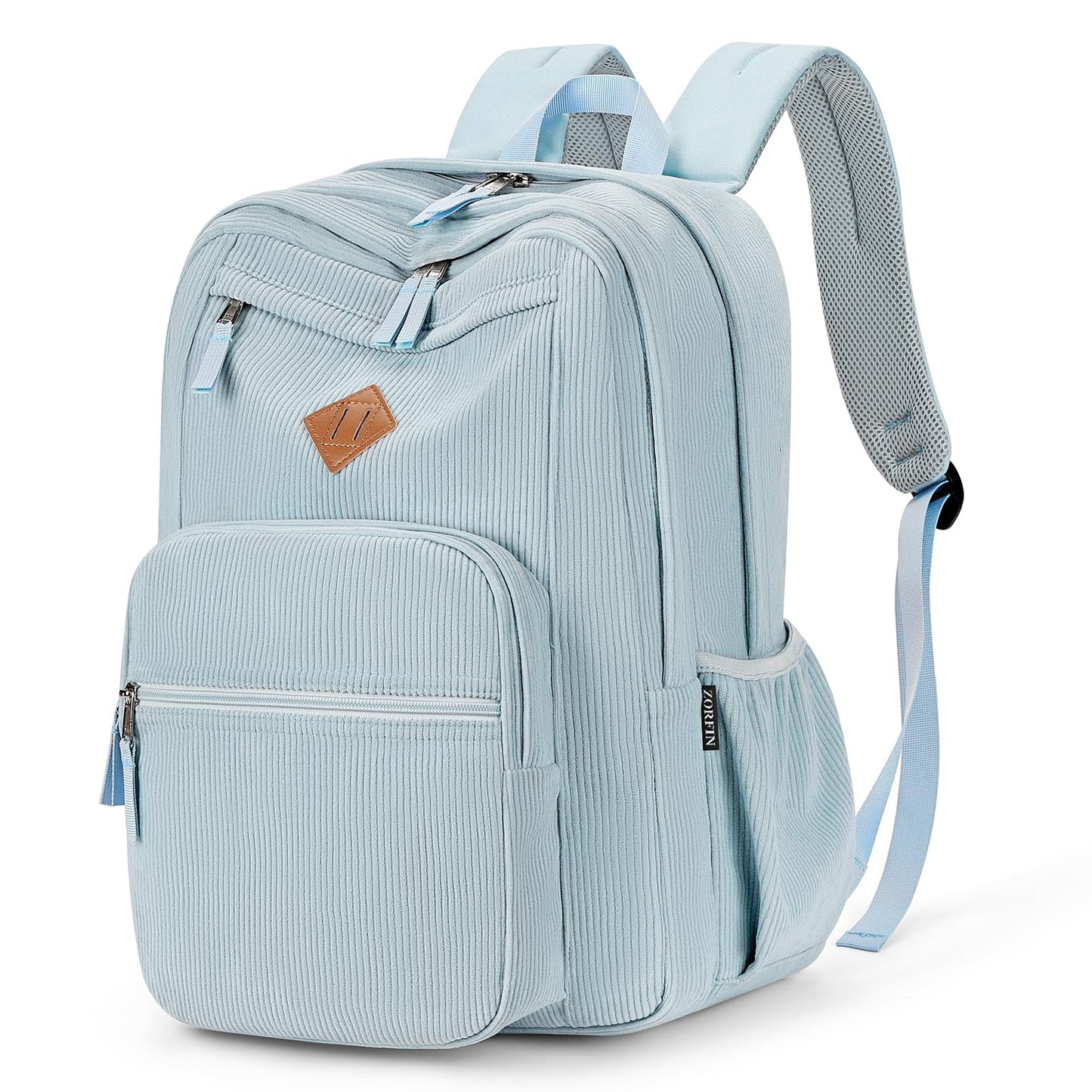 ZORFIN 26L Backpack for College, and Travel: Corduroy Bookbag - Sky Blue