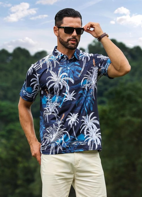 APTRO Golf Shirts for Men - Moisture-Wicking Hawaiian Polo with Dry Fit & Short Sleeves