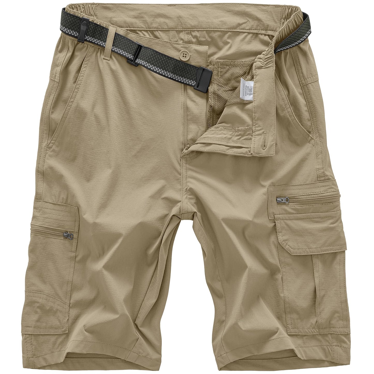 Jessie Kidden Mens Outdoor Casual Expandable Waist Lightweight Water Resistant Quick Dry Fishing Hiking Shorts (6222 Khaki 10inch 36)