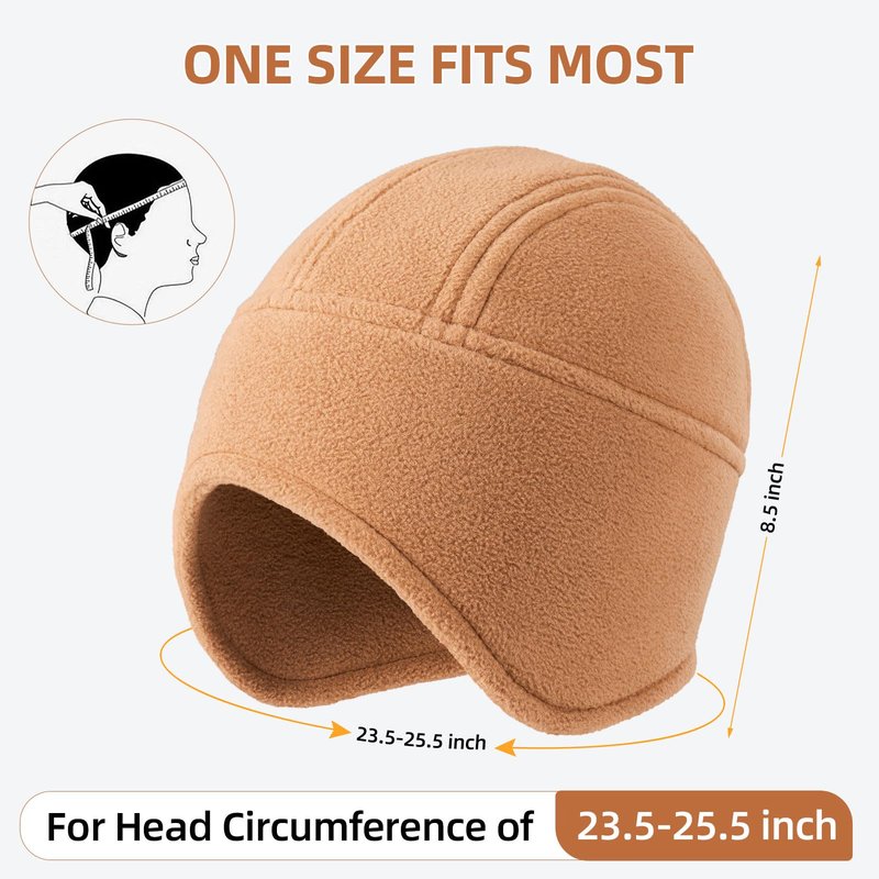 OZERO Winter Mens Beanies Hat: Windproof Thermal Warm Polar Fleece Beanie Hat with Earflaps - Ski Cycling Skull Caps for Men Women, Black