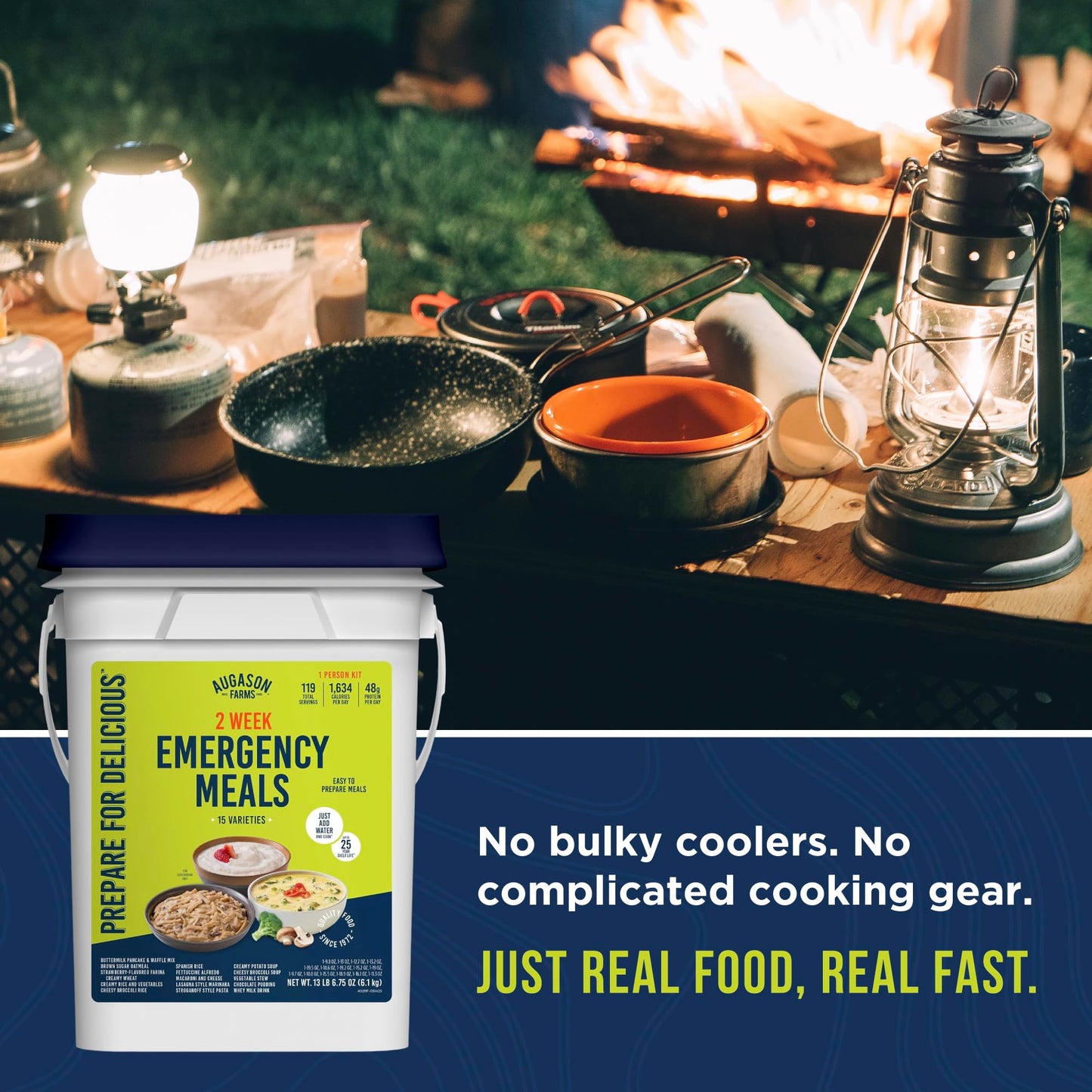 Augason Farms 2 Week Emergency Food Supply Kit – 1 Person Survival Meal Kit – Dehydrated Meals with Long Shelf Life – Just Add Water – Ideal for Prepping, Camping, Emergency Use – 119 Servings