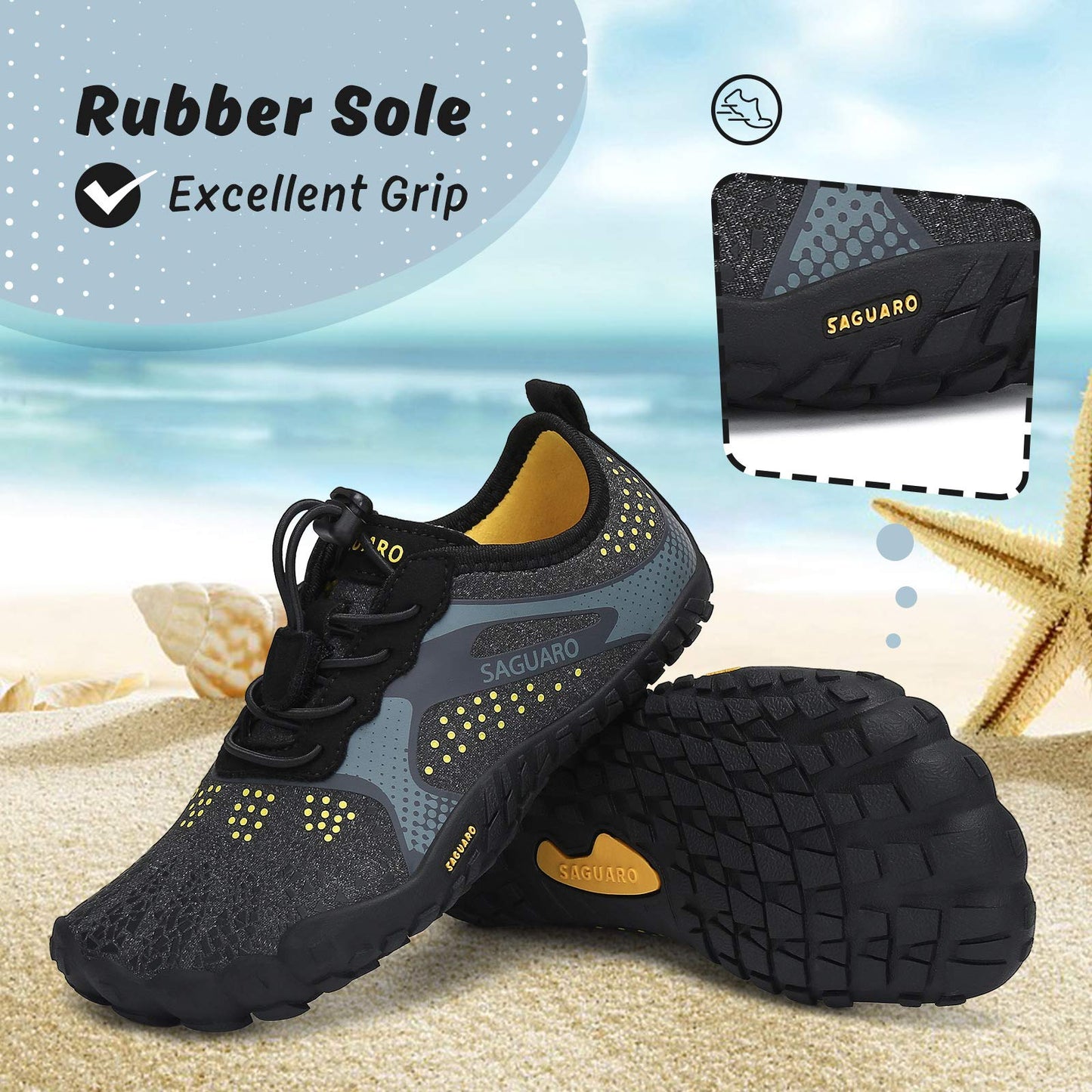 SAGUARO Kids' Barefoot Shoes Boys Girls Quick Dry Aqua Athletic Sneakers Lightweight Sport Footwear Toddler Water Shoes Black/Grey 10 Toddler