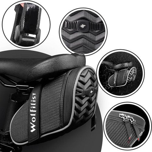 WOLFILIST Bike Seat Bag - Saddle Bag for Mountain and Road Bikes, Cycling Seat Pack with 3D Shell Design, Fits Under Seat (Black)