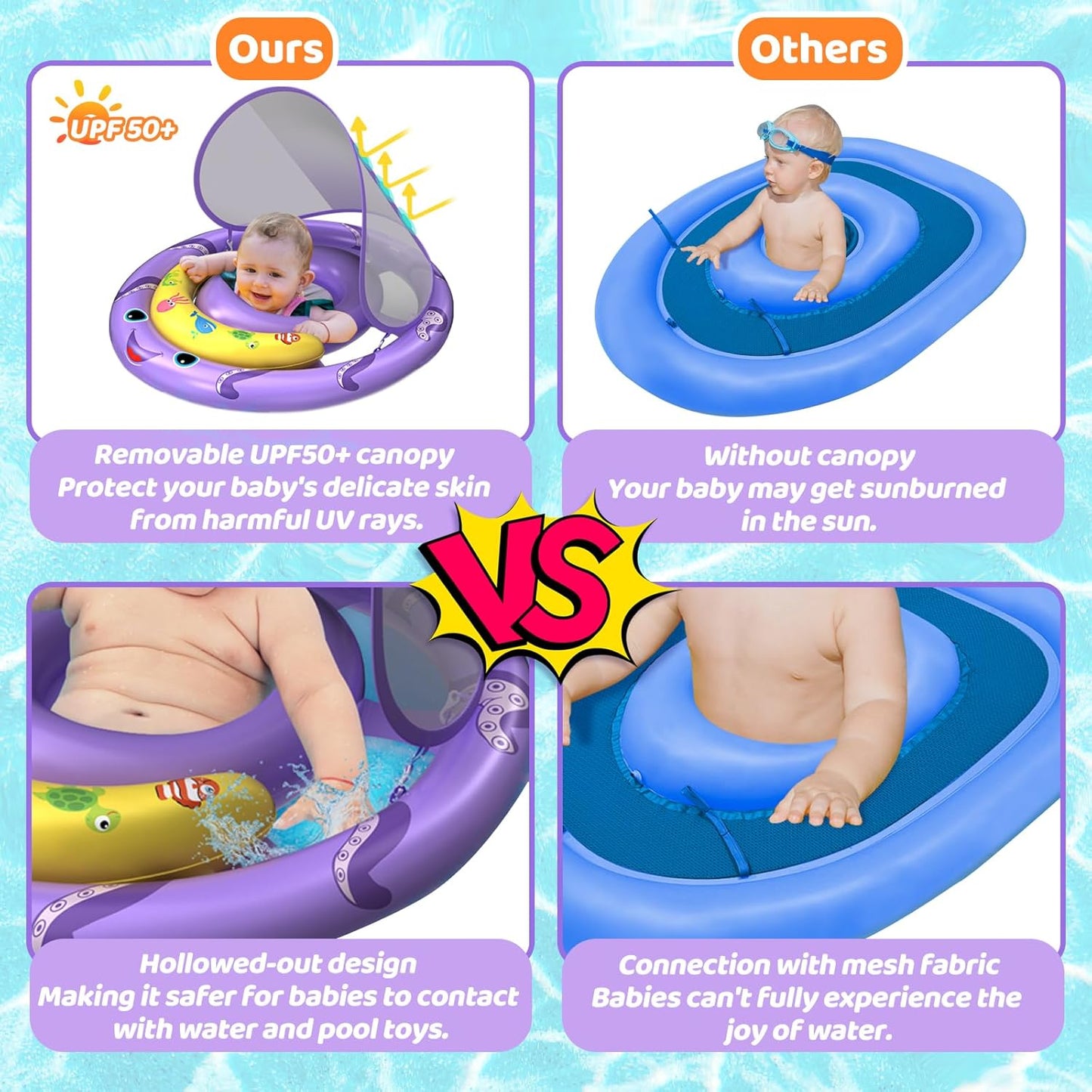 Skiennix Baby Pool Float - Octopus Swim Float with UPF50+ Canopy for 6-24 Months | Adjustable & Breathable Seat