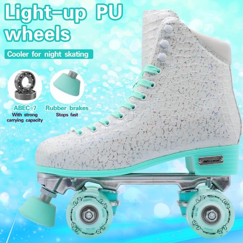WELLWON Roller Skate for Women and Girls, High-top Double Row-Classic Rollerskates Size 8, Indoor Outdoor Roller Skate Shoes for Beginner Ladies
