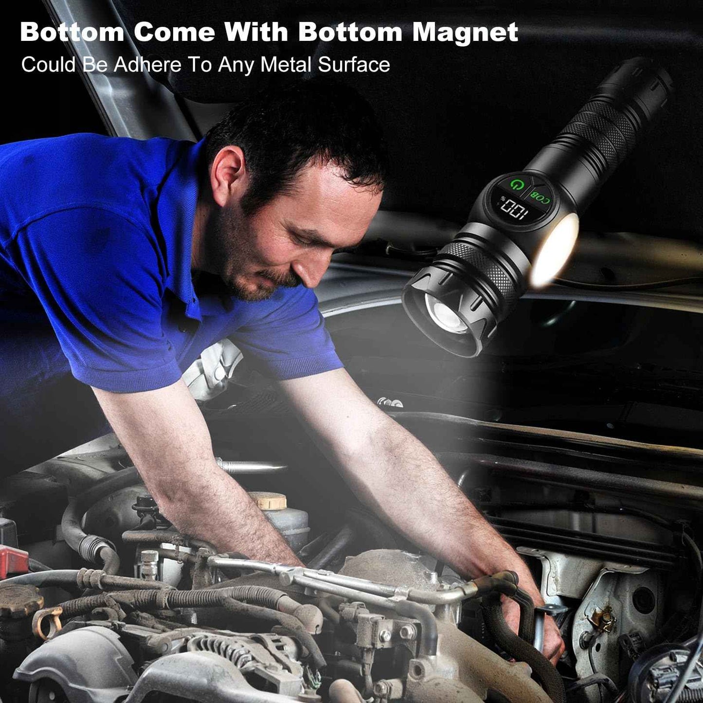 iodoo 3 in 1 Rechargeable Flashlight True 5000 Lumens Outdoor Strong Cob Light, 5000mAh Zoomable Beam LED Flash Light with Magnet Power Failure Emergency Survival Kits Snowstorm (Standard)