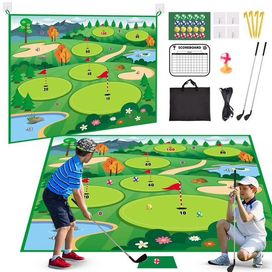 VATOS Golf Chipping Game Mat with Club, Golf Practice Mats Golf Training Mat Indoor Outdoor for Kids Adults Family, Golf Hitting Mat with 20 Balls, Play Equipment Stick Chip Golf Set Backyard Game