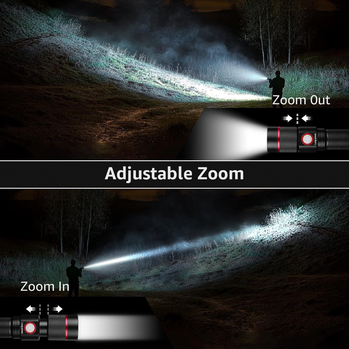 Lepro LED Flashlight Rechargeable, 3W 7500K, 5V Input, with Type-A to Type-C Cable, IPX4 Waterproof, Zoomable, 5 Lighting Modes, 150LM