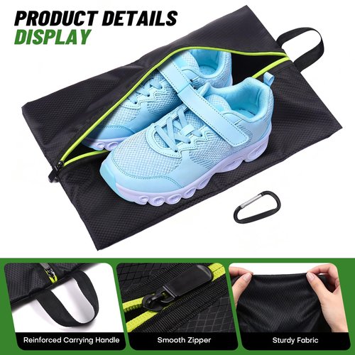 Roliwils 2 Pack Smell Proof Shoe Cleat Bag with Reinforced Handle | Odor-resistant Cleat Bag with Carabiner | Travel Shoe Organizer for Men | Baseball Soccer Footwear Storage