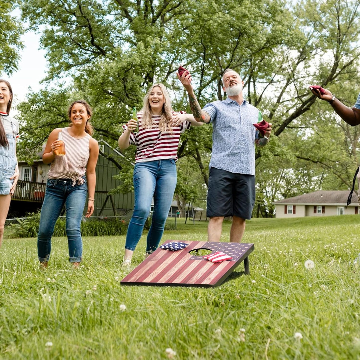 Skiennix Cornhole Set - Regulation Size 4x2 & 3x2 Boards with Carrying Bags & 8 Bean Bags | Outdoor Family Fun