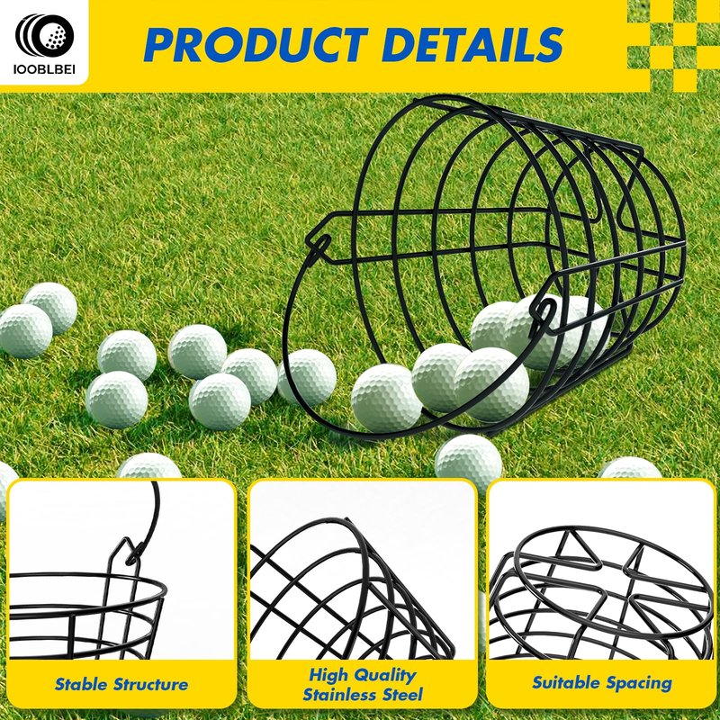 IOOBLBEI Stainless Metal Golf Ball Basket, Golf Ball Bucket with Handle, Holds 50 Balls, 2 Pack Golf Ball Container