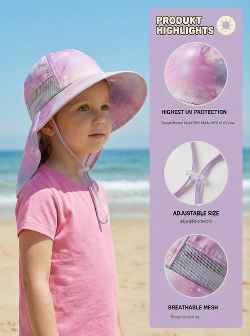 Icolor Kids Sun Hat - UPF 50+ Sun Protection Bucket Hat with Neck Flap | Toddler Summer Beach Hat for Ages 3-10