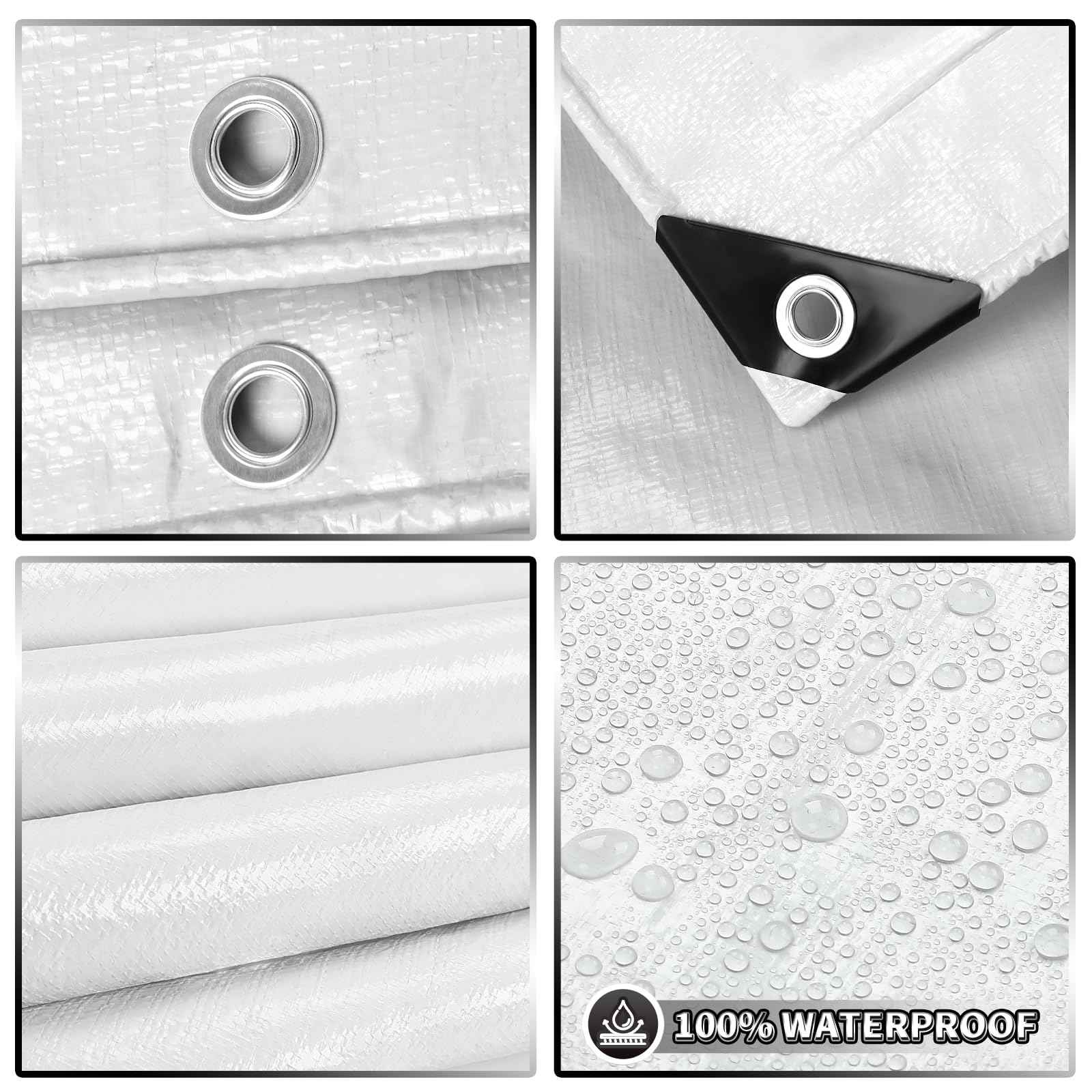 TA*RP YXCN White Tarp 10x12 Feet, 10 Mil Thick Waterproof Poly Tarps Cover UV Resistant, Rip & Tear Proof with Metal Grommets Every 20 Inches