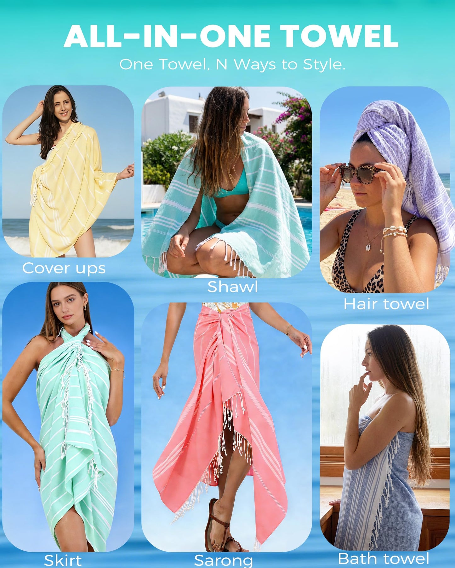 4 Pack Turkish Beach Towels Quick Dry Sand Free Oversized Bath Pool Swim Towel Extra Large XL Blanket Adult Travel Cruise Accessories Must Haves Clearance Stuff Necessities Vacation Essentials