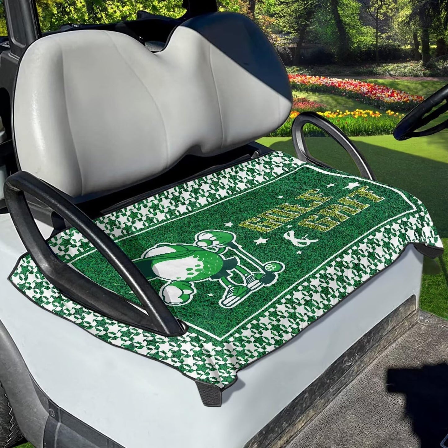 Suobstales Golf Star Grass Print Golf Cart Seat Covers, Golf and Grit Design Golf Cart Seat Towel/Blanket, Easy Install and Clean, Protect Your Golf Car Seat for All Seasons