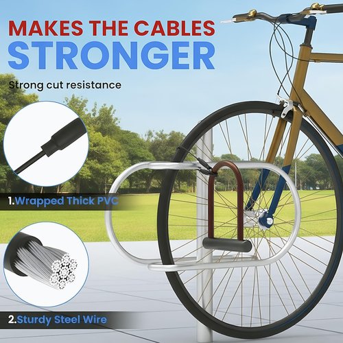 3.3mm 304 Steel Wire Rope Outdoor Travel Security Cable Lock,Braided Steel Coated Safety Cable Luggage Lock,Safety Cable Wire Rope Chain Lock Double Loop Lightweight (Black, 5in/6Pcs)